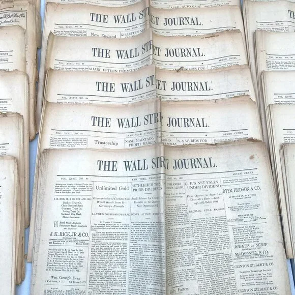 Vintage Wall Street Journal April 1931 Stock Market Crash Paper Ephemera